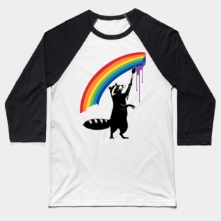 Cool Retro Raccoon Paints Rainbow Funny Raccoon Baseball T-Shirt